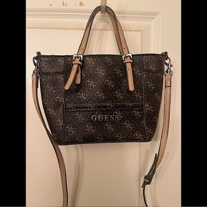 GUESS Brown Monogram Mini Tote Bag